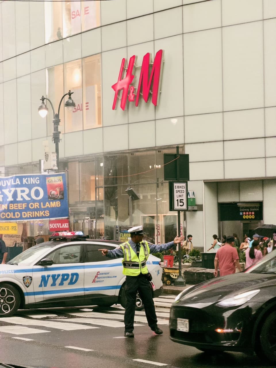 A traffic officer working in the rain