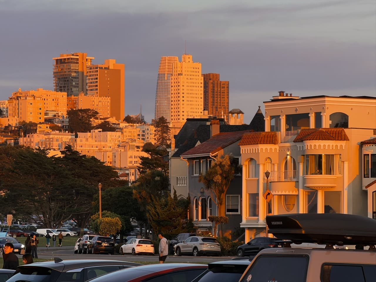 San Francisco homes glowing at sunset